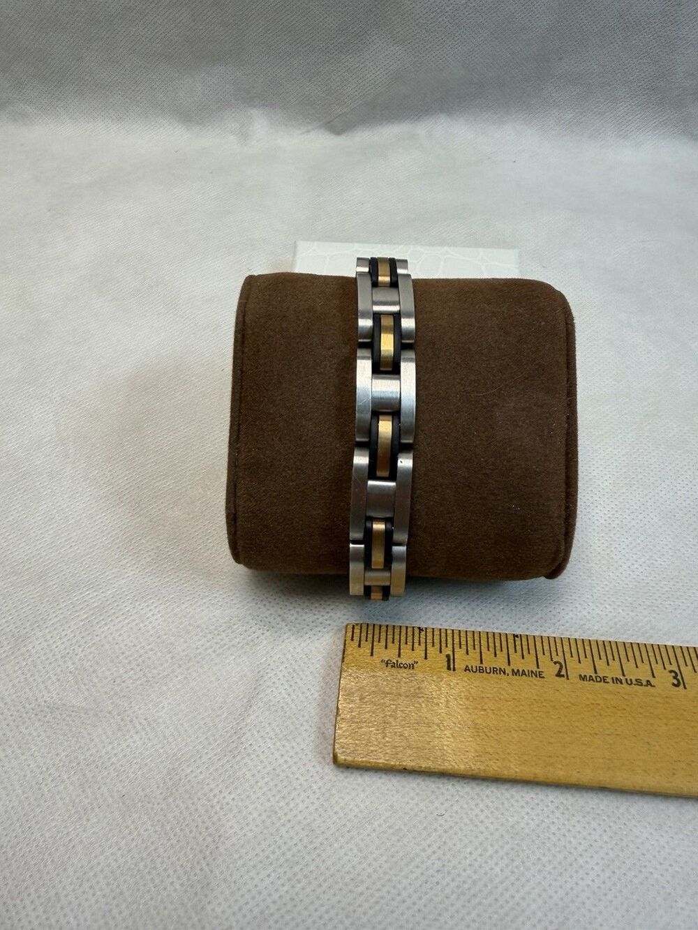 BI Baroni Stainless Steel Men's Link Bracelet  Band Two Tone Silver Gold